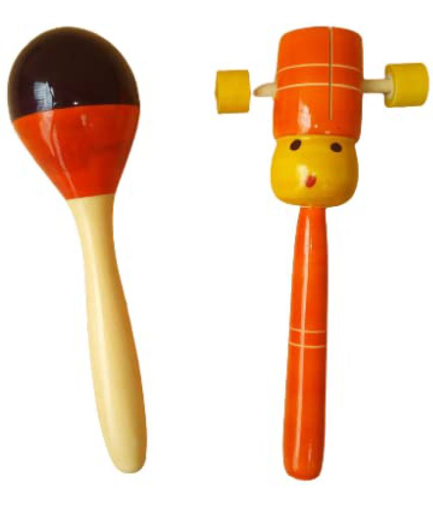     			Channapatna Toys Wooden Baby Rattle Toy for infants/new born babies (0+ Years) - Shaker Drum Baby Rattle 2 pcs - Discover Sounds, Develops Sensory Skills
