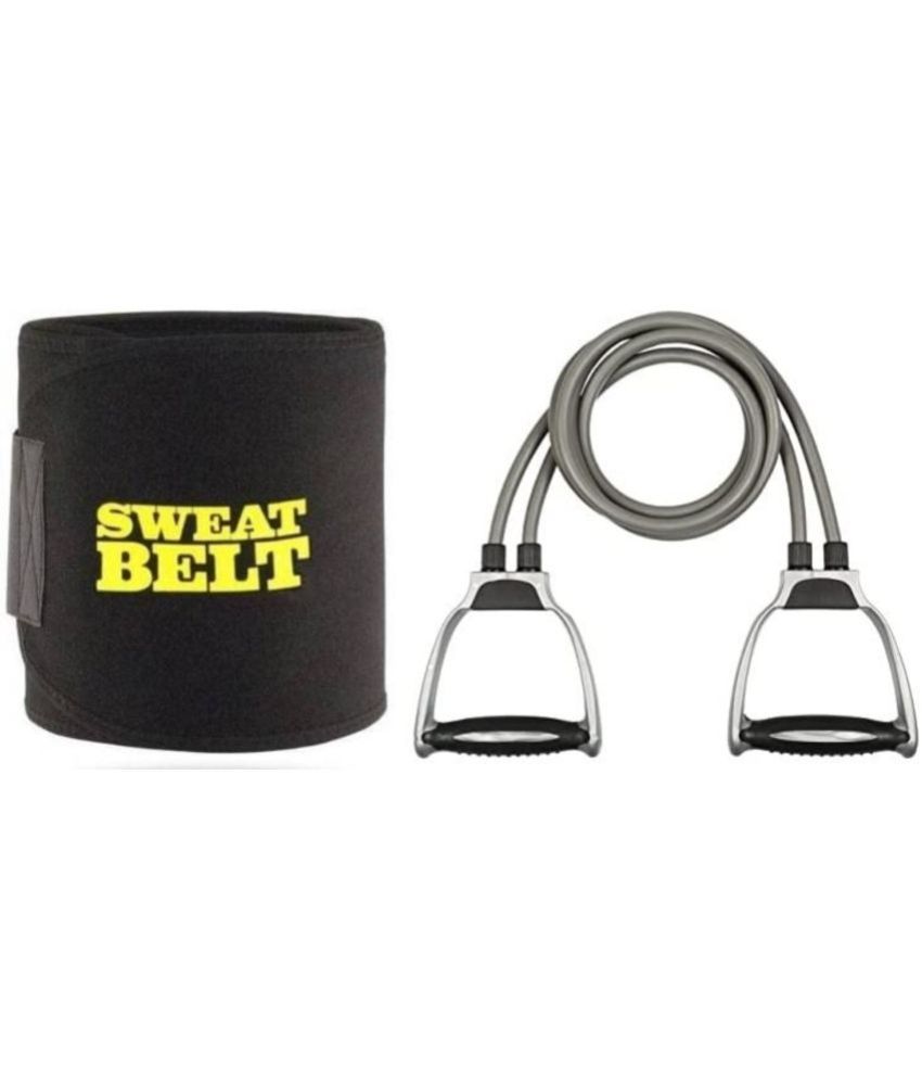     			HORSE FIT Combo Pack  Belt & Double Toning Resistance Band Tube Heavy Quality for Fat Loss, Tummy Trimming, for Both Men and Women( Belt & Toning Tube) Black