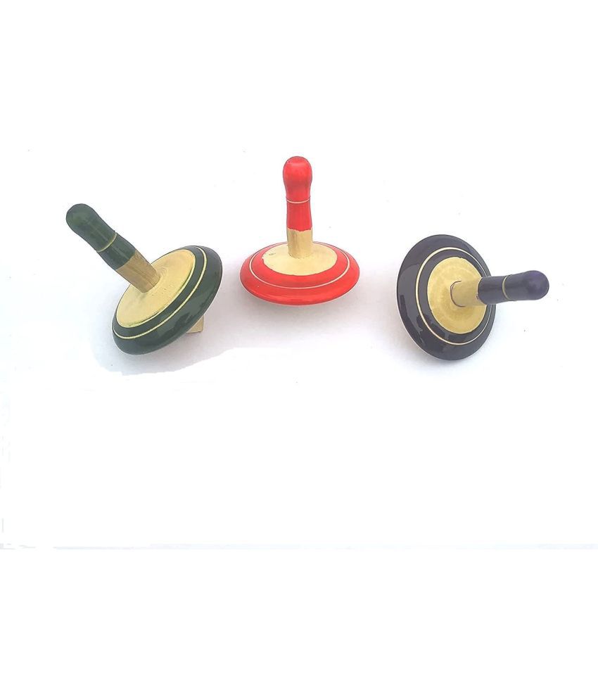     			Channapatna Toys Wooden Spinning Tops Toys for Kids (3 Years+) - Set of 3 pcs - Curiosity & Fine Motor Skills | Pambaram | Bongaram | Lattu