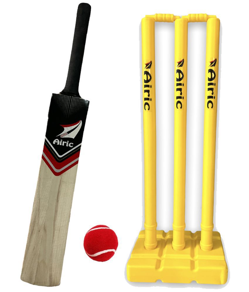 Airic Dashing Kashmiri Popular Willow bat with Plastic Wicket Set and Tennis Ball (Size 4) Cricket Kit