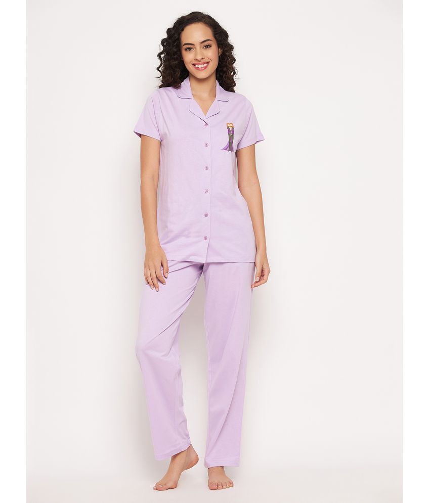     			Clovia - Purple Cotton Women's Nightwear Nightsuit Sets ( Pack of 1 )
