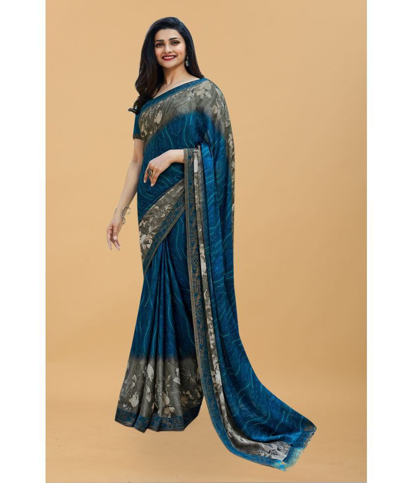     			Gazal Fashions - Blue Chiffon Saree With Blouse Piece ( Pack of 1 )