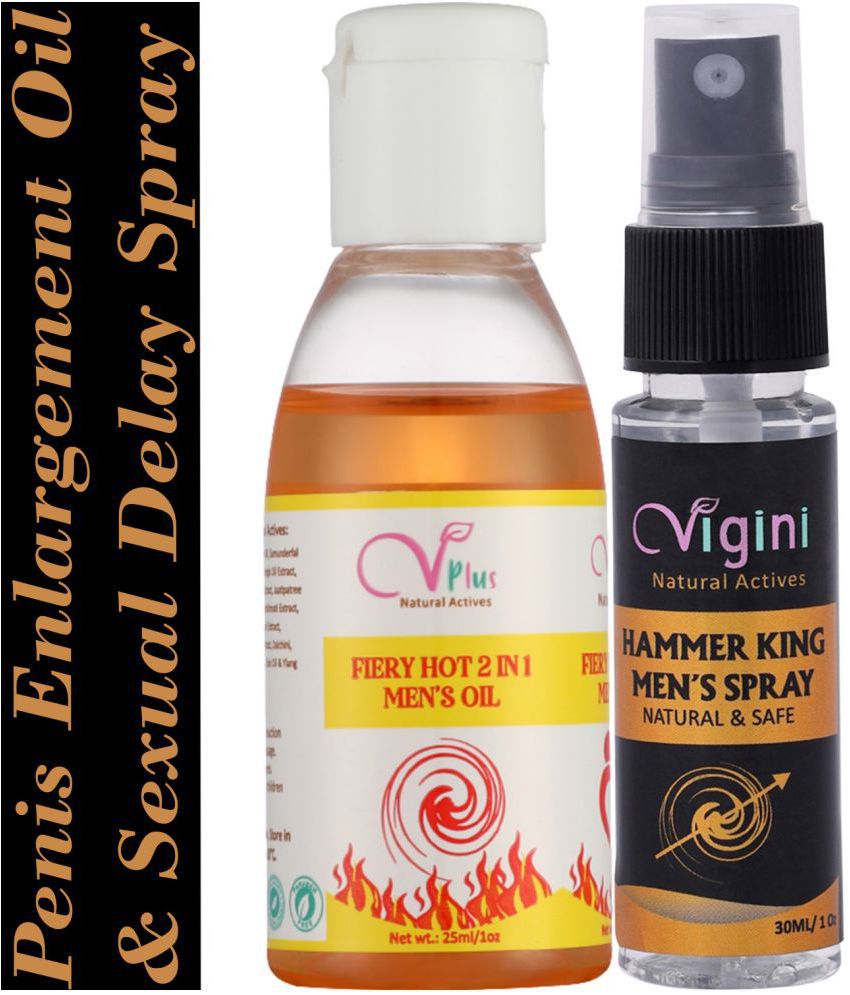 Vigini Natural Actives Fiery Hot 2 in 1Herbal Penis 9 inch Big Enlargement Massage Oil Ayurvedic Herbal + Hammer King CFC Free Water Sexual Delay Spray For Men for Long Lasting Sex Time