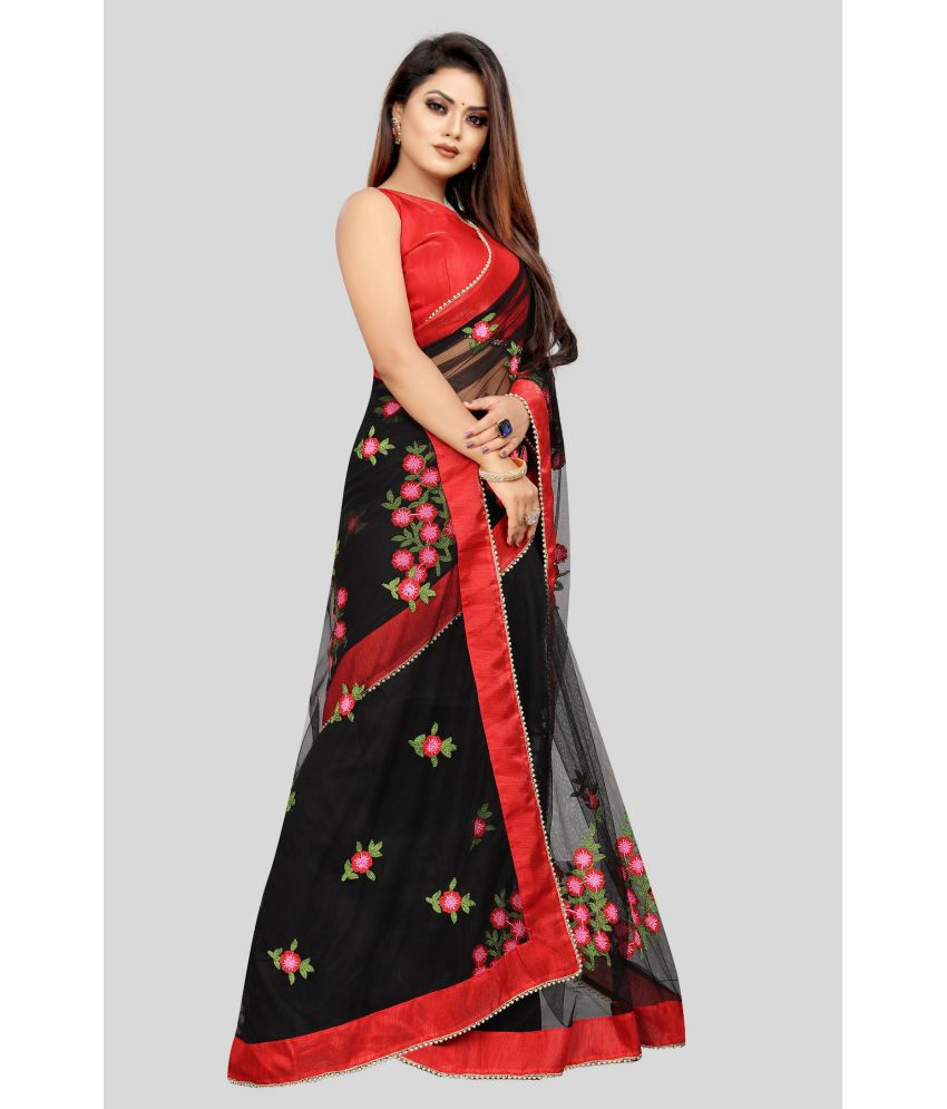     			Gazal Fashions - Black Net Saree With Blouse Piece ( Pack of 1 )