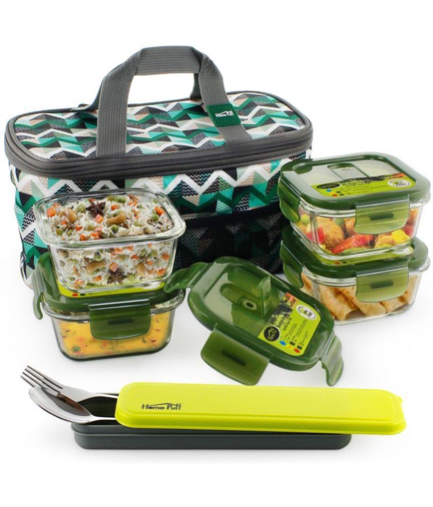     			Home Puff - Green Glass Lunch Box ( Pack of 1 )