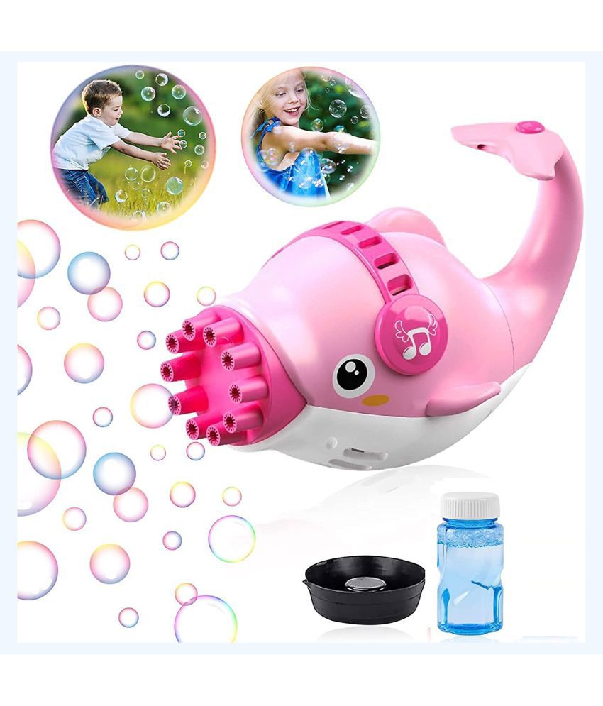 NHR Bubble Gun Blower for Kids, Dolphin Electric Bubble Maker, Bubble Machine Cute Toy with Refill Bubble Solution Automatic Bubble Maker for Toddlers Boys,Girls,Outdoor , Pink