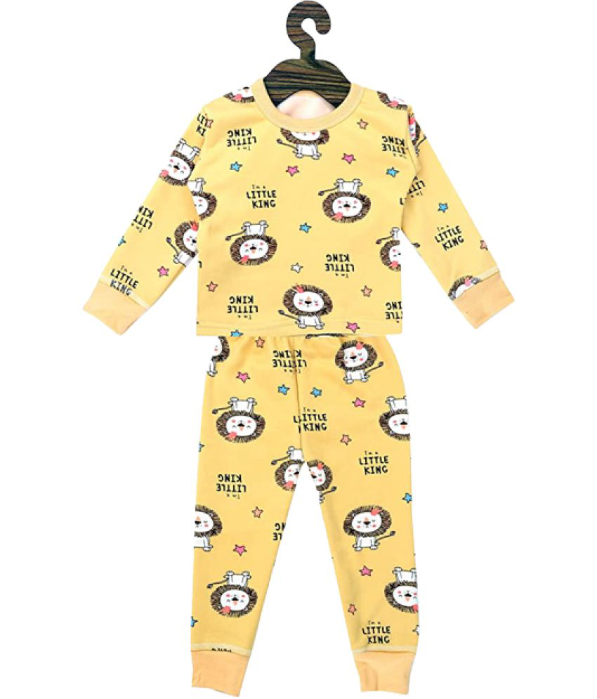 ICABLE Baby Boys/Girls Night Suit Cotton Blend Top and Pyjama Set with Inner fur