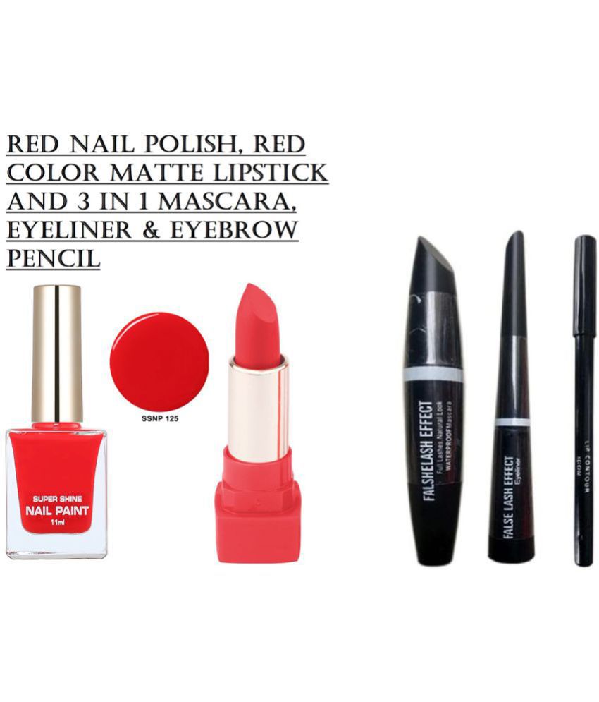     			RTB Red Nail Paint & Lipstick With Liquid Eyeliner, Lip Contour & Mascara Black Pack of 5