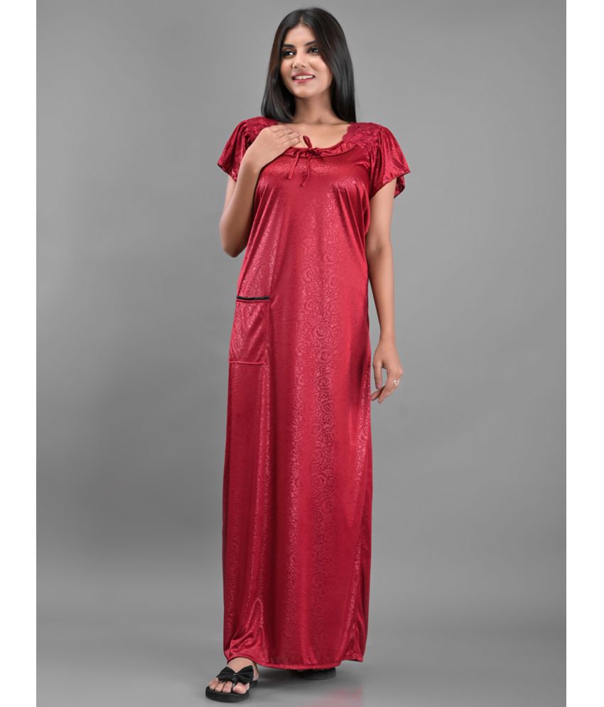     			Apratim - Maroon Satin Women's Nightwear Nighty & Night Gowns ( Pack of 1 )