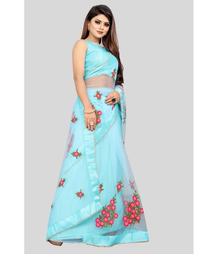    			Gazal Fashions - SkyBlue Net Saree With Blouse Piece ( Pack of 1 )