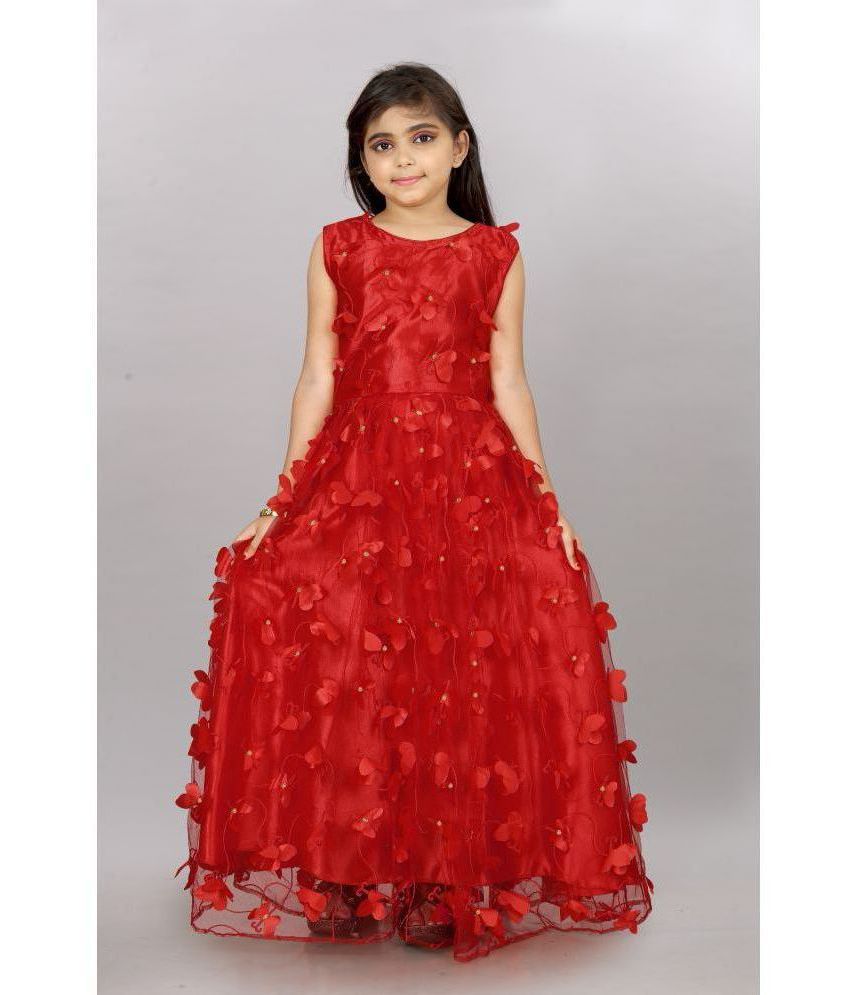     			JULEE - Red Net Girls Gown ( Pack of 1 )