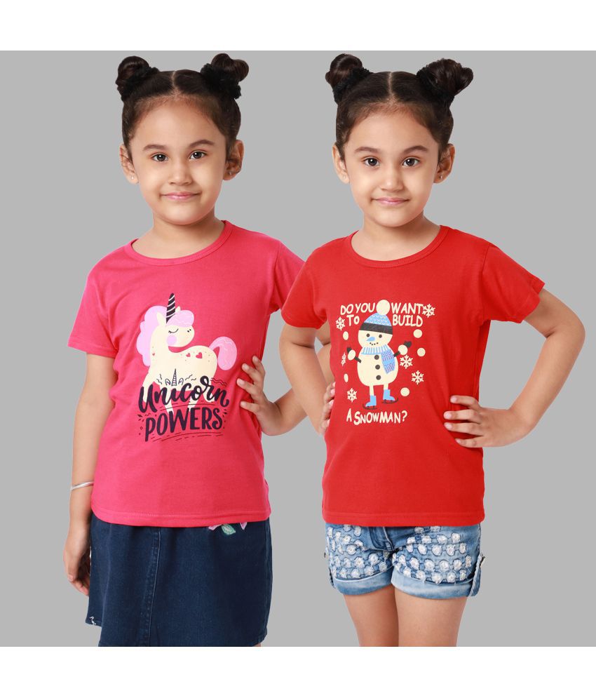    			Little Zing - Multicolor Cotton Girls T-Shirt ( Pack of 2 )