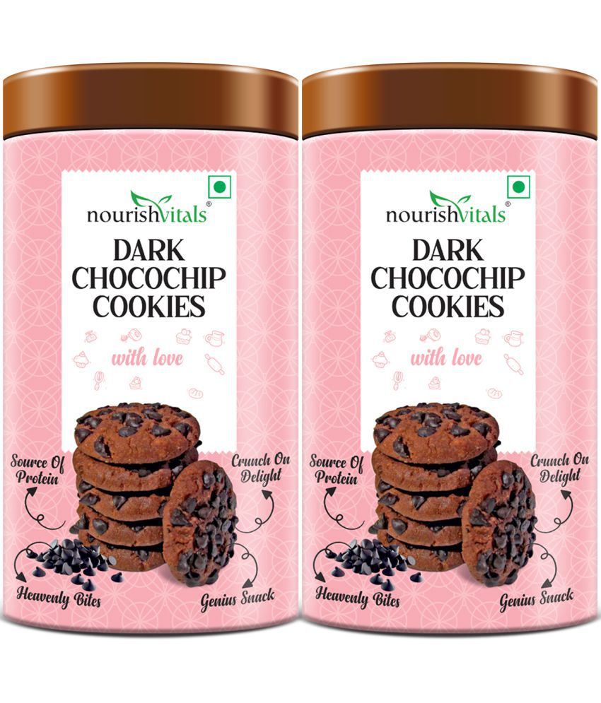     			NourishVitals Dark Chocochip Chocolate Cookies, Heavenly Bites, Source of Protein, Crunchy Delights, Genius Snack, 120g x Pack Of 2