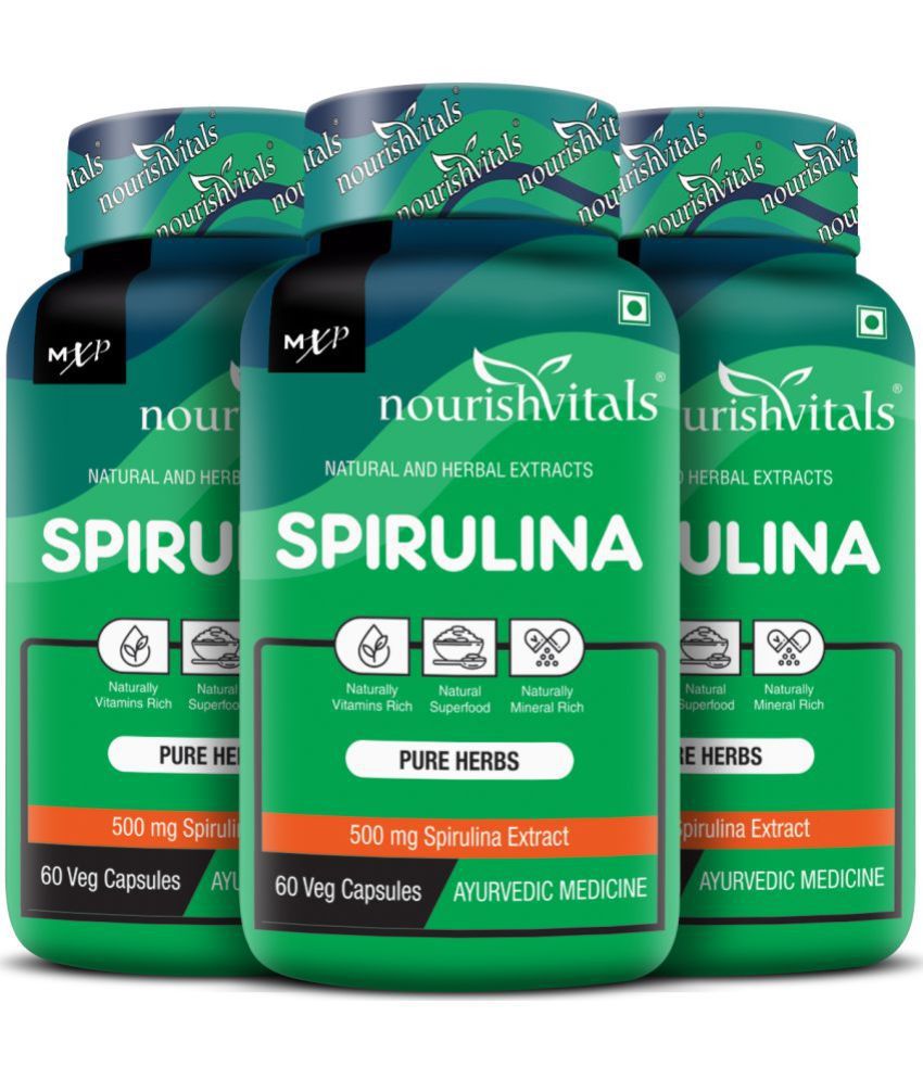     			NourishVitals Spirulina Pure Herbs, 500 mg Spirulina Extract, Naturally Vitamins Rich, 60 Veg Capsules (Pack Of 3)