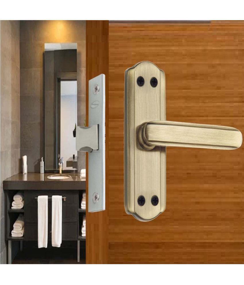     			Onjecx Steel High Quality Premium Range Lock  Bathroom Door Lock | Mortise Door Handle with Baby Latch Lock | Antique Brass Finish | Keyless | Bathroom Lockset for Door | Mortice lock Balcony Toilet Washroom, pack of 1 set ( BL+S05BAB )