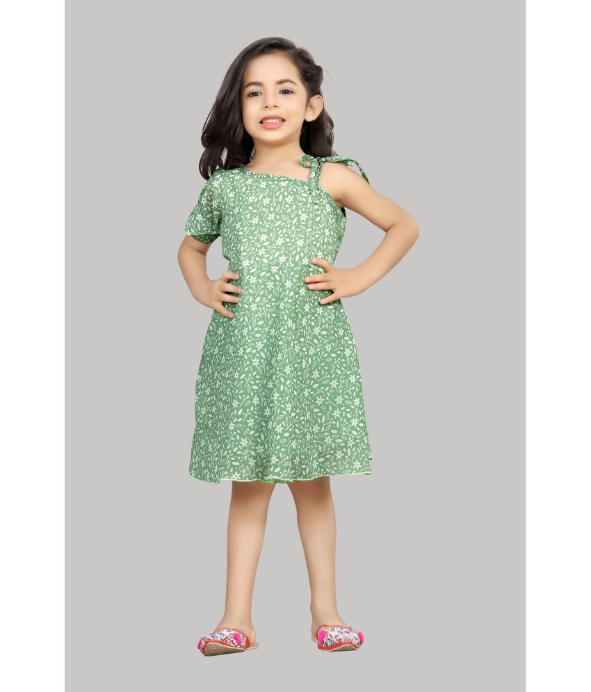     			R K Maniyar - Green Georgette Girls Fit And Flare Dress ( Pack of 1 )