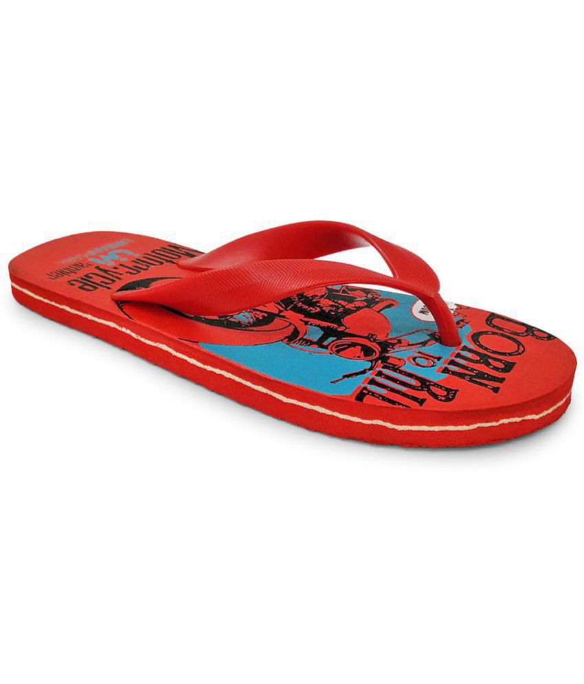 UrbanMark Men Comfortable Printed Hawai Dailywear Slippers- Red