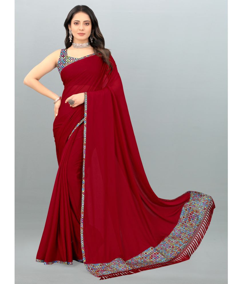     			Aika - Red Lycra Saree With Blouse Piece ( Pack of 1 )