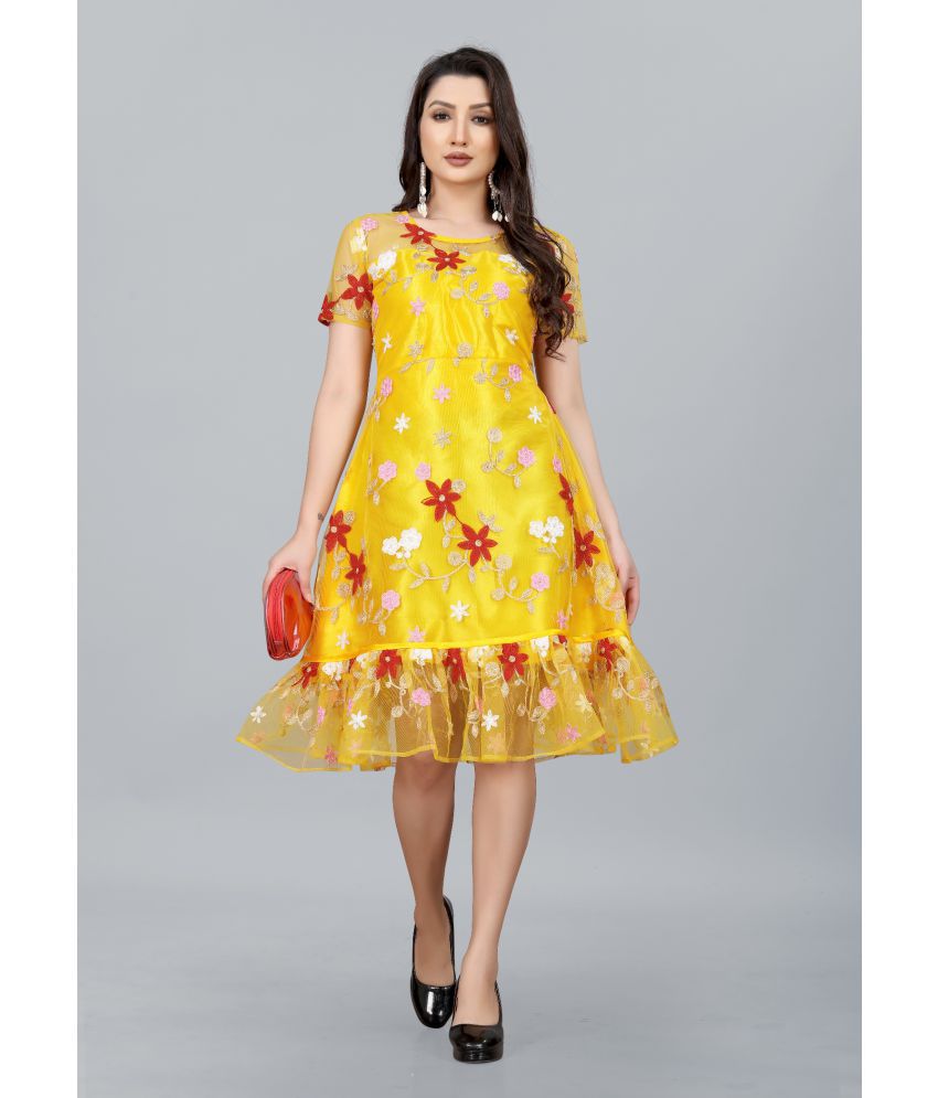     			Aika - Yellow Net Women's A-line Dress ( Pack of 1 )
