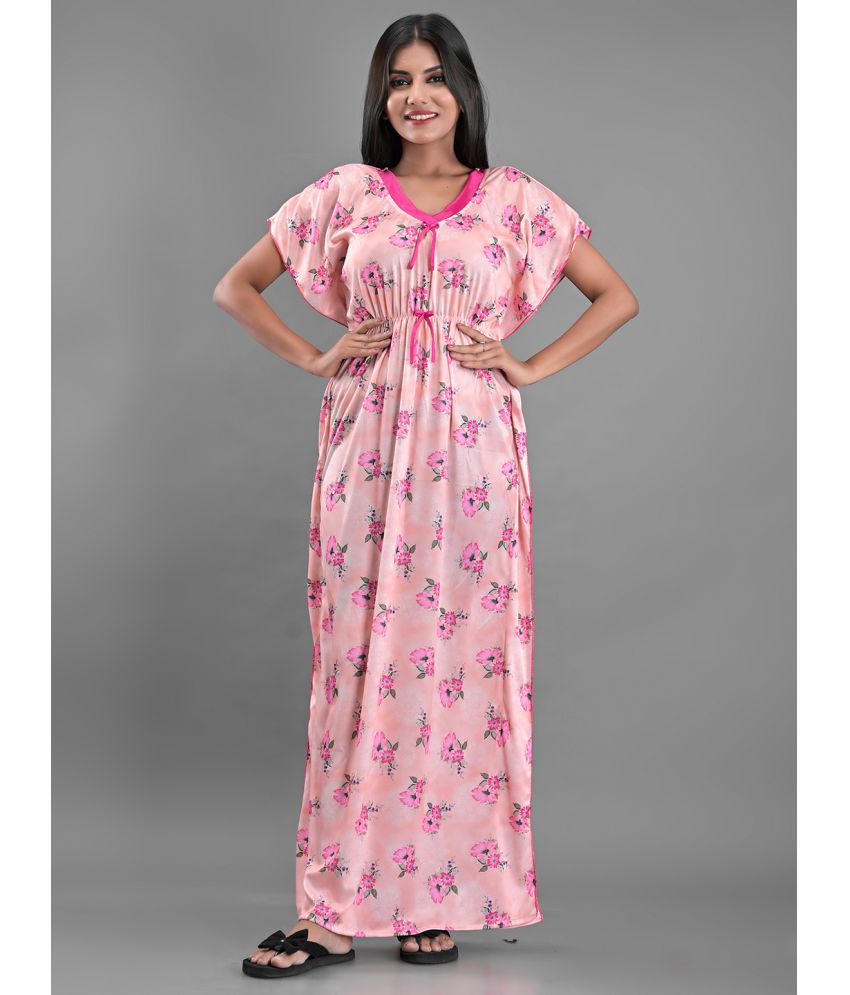     			Anjaneya Creations - Pink Satin Women's Nightwear Kaftan Night Dress ( Pack of 1 )