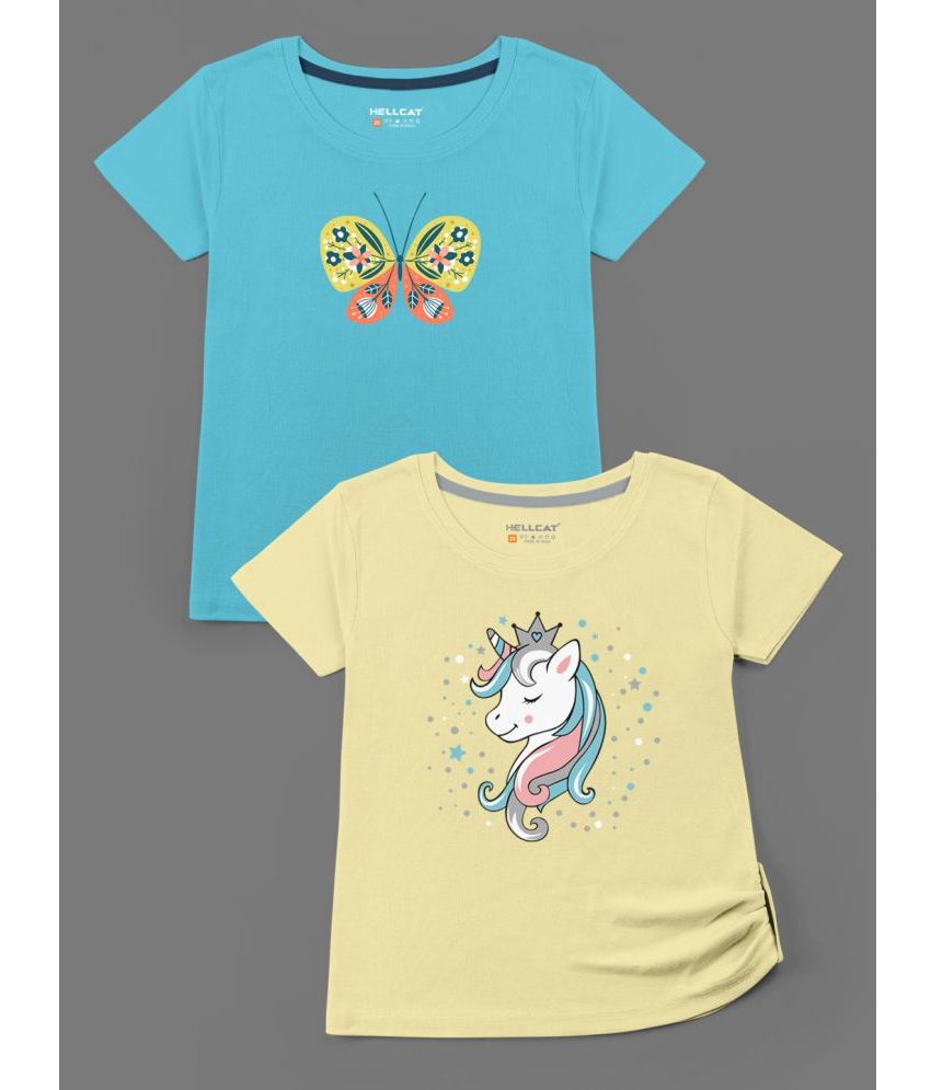     			HELLCAT - Multicolor Cotton Blend Girls T-Shirt ( Pack of 2 )