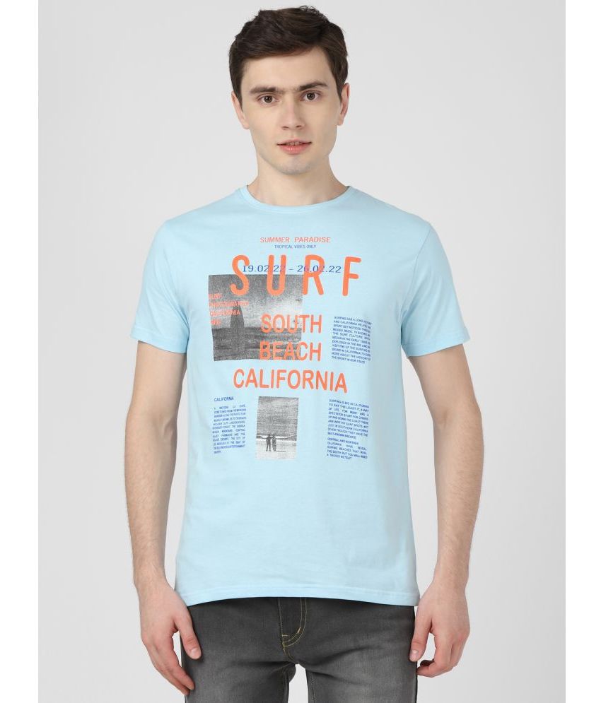     			UrbanMark Men 100% Cotton Regular Fit Round Neck Half Sleeves Graphic Print T Shirt-Aqua Blue