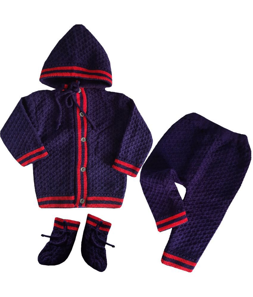     			little PANDA Baby Sweater Unisex Woollen Hooded Sweater with Pyjama and Booties Set