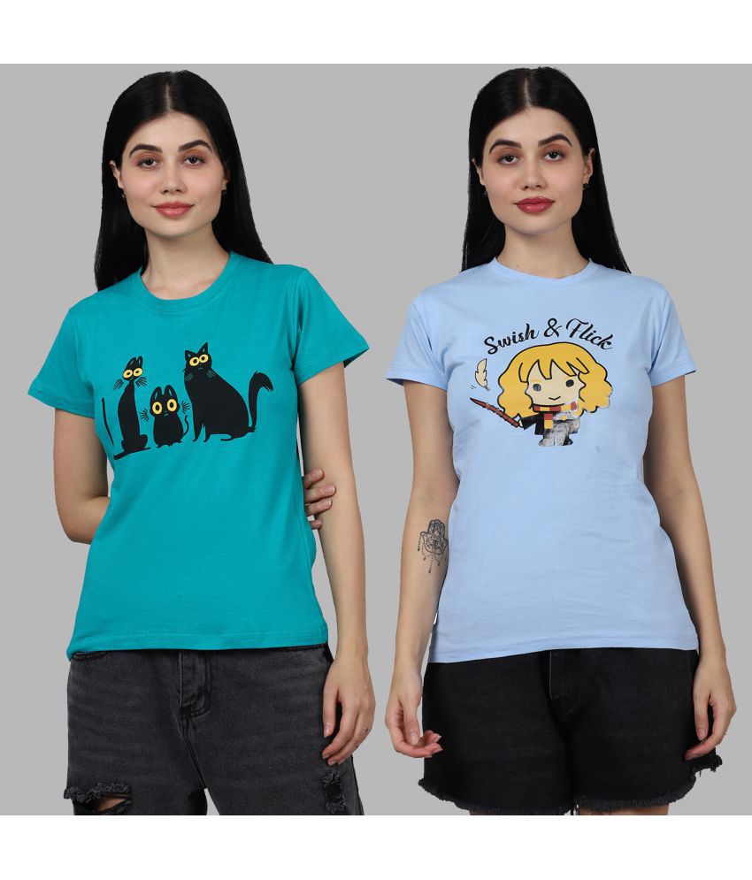     			Fabflee - Multicolor Cotton Regular Fit Women's T-Shirt ( Pack of 2 )