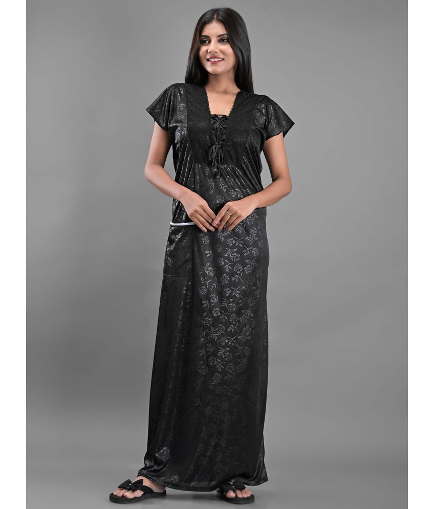     			Raj - Black Satin Women's Nightwear Nighty & Night Gowns ( Pack of 1 )