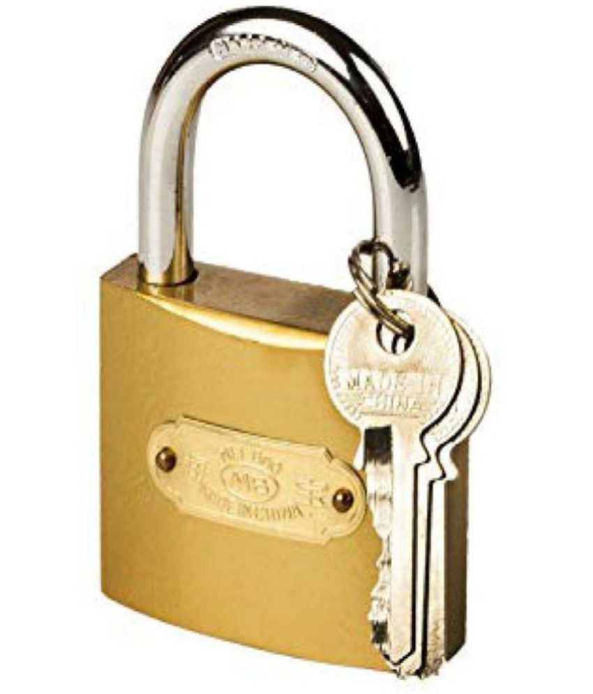     			Pressing Hard Stainless Steel Gold Finish Lock with 3 Key (Brass, 63 mm )