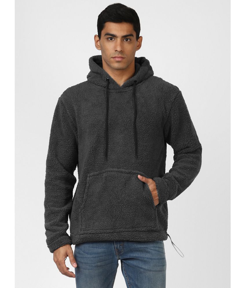     			UrbanMark Men Regular Fit Sherpa Full Sleeves Hooded Sweatshirt-Light Grey