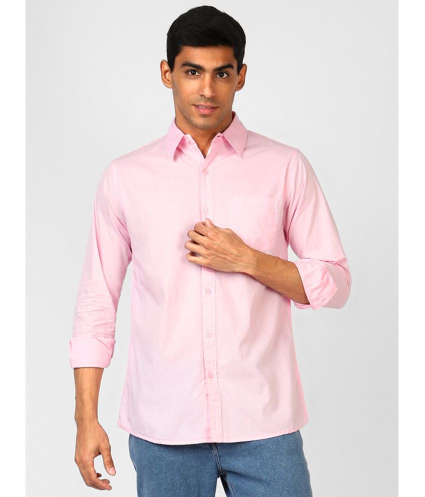 UrbanMark Men 100% Cotton Full Sleeves Regular Fit Solid Casual Shirt-Pink