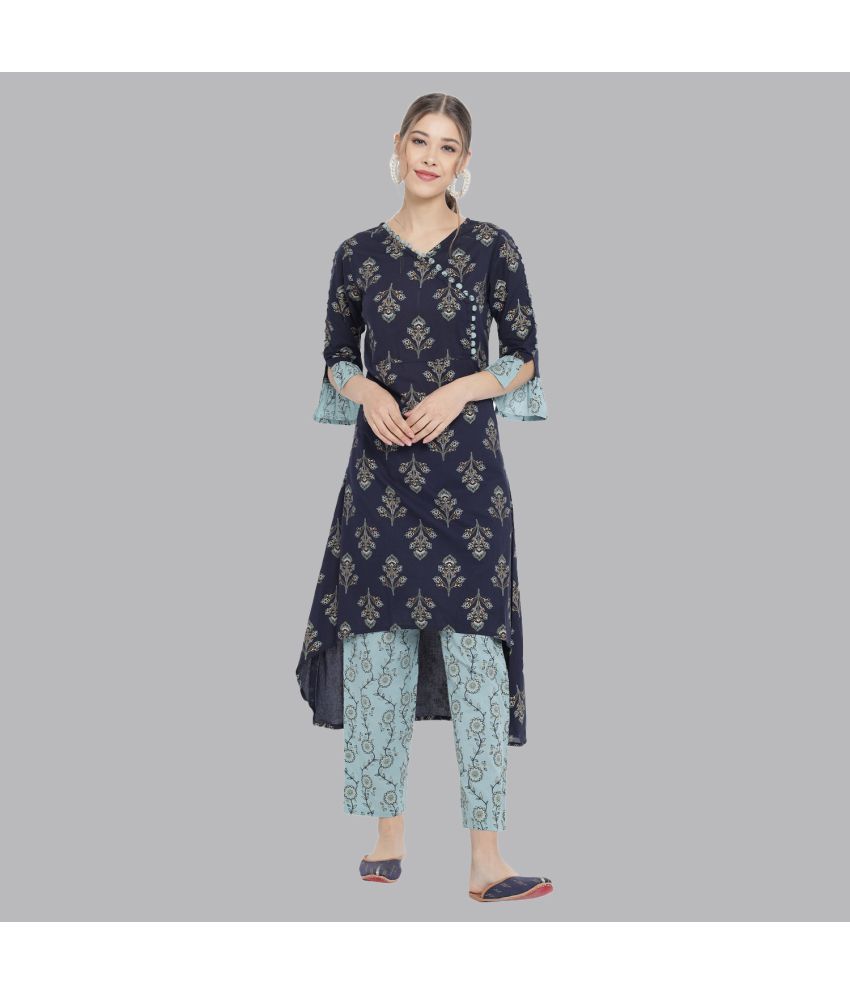     			Yash Gallery - Blue High-Low Style Cotton Women's Stitched Salwar Suit ( Pack of 1 )