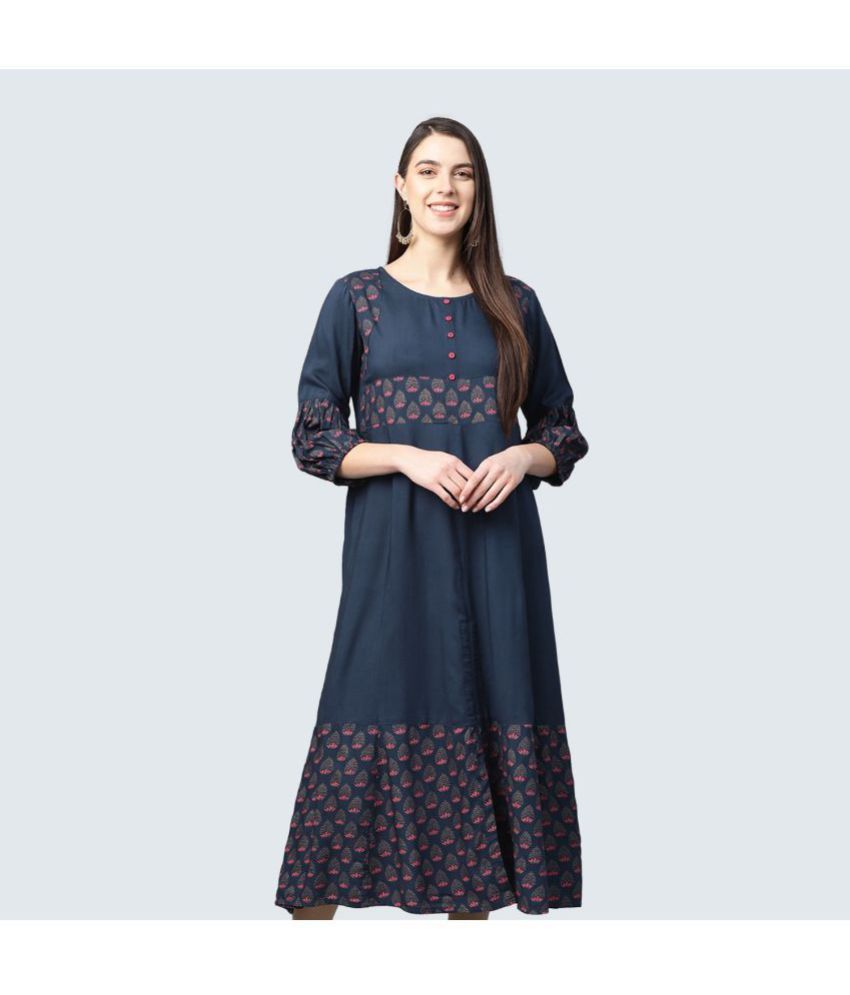     			Yash Gallery - Blue Rayon Women's Flared Kurti ( Pack of 1 )