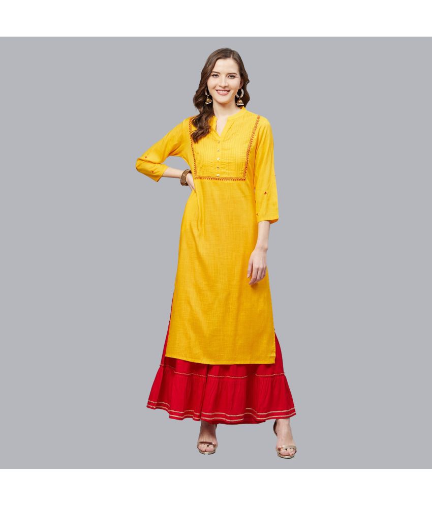     			Yash Gallery - Yellow Straight Rayon Women's Stitched Salwar Suit ( Pack of 1 )