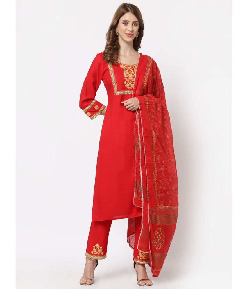     			Yellow Cloud - Red Straight Rayon Women's Stitched Salwar Suit ( Pack of 1 )