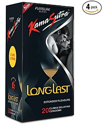 KamaSutra Long Last Extended Pleasure Series, 20X4=80 (Concealed/Confidential Packaging) Condom (Pack of 4, 80S)