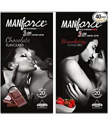 MANFORCE Wild 3 in 1 Combo Pack (Strawberry &amp; Chocolate) Condom (Set of 4, 40 Sheets)