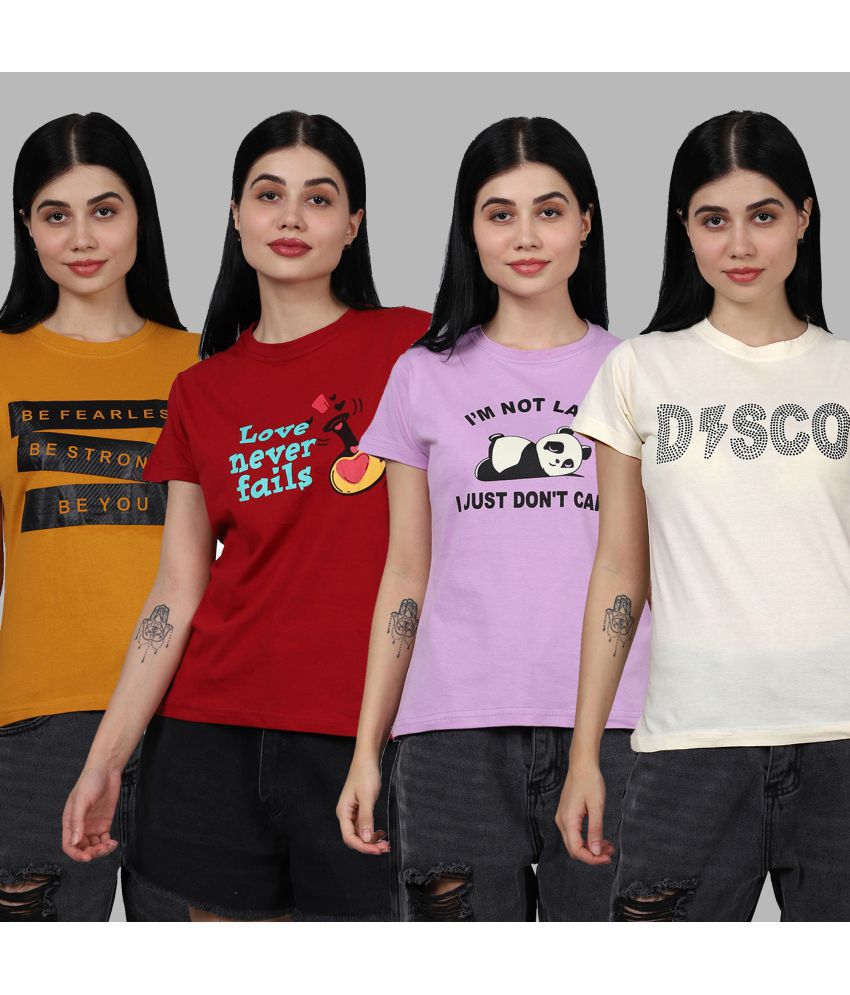     			Fabflee - Multi Color Cotton Regular Fit Women's T-Shirt ( Pack of 4 )