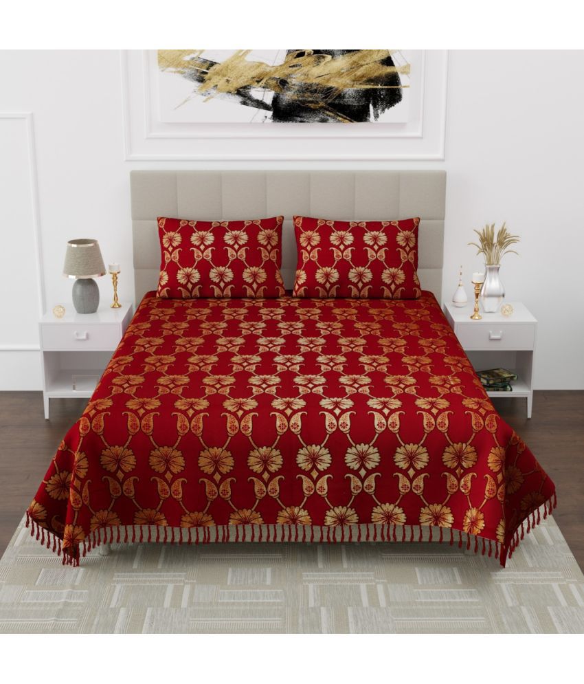     			ANYASHA - Red Microfiber Double Bedsheet with 2 Pillow Covers