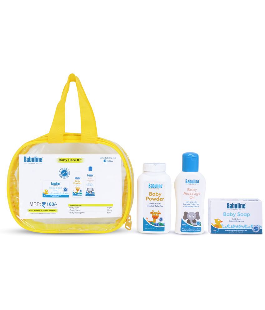     			Babuline Baby Care Kit | Baby Powder, Baby Massage Oil & Baby Bathing Bar | Baby First Gift Combo Set Bag | Newborn Baby Skin Care Kit