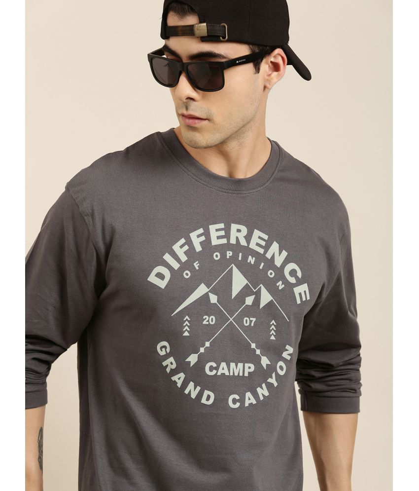     			Difference of Opinion - Grey Cotton Oversized Fit Men's T-Shirt ( Pack of 1 )