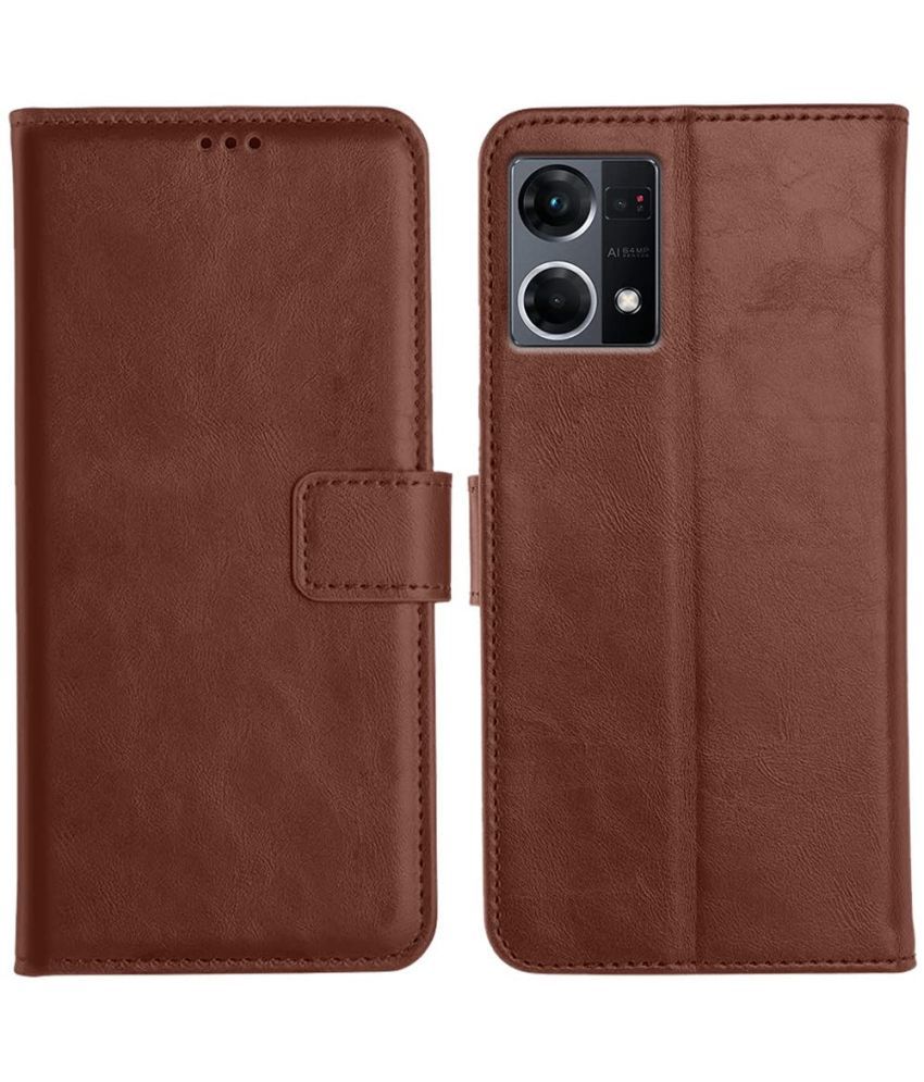     			Doyen Creations - Brown Artificial Leather Flip Cover Compatible For Oppo A97 ( Pack of 1 )
