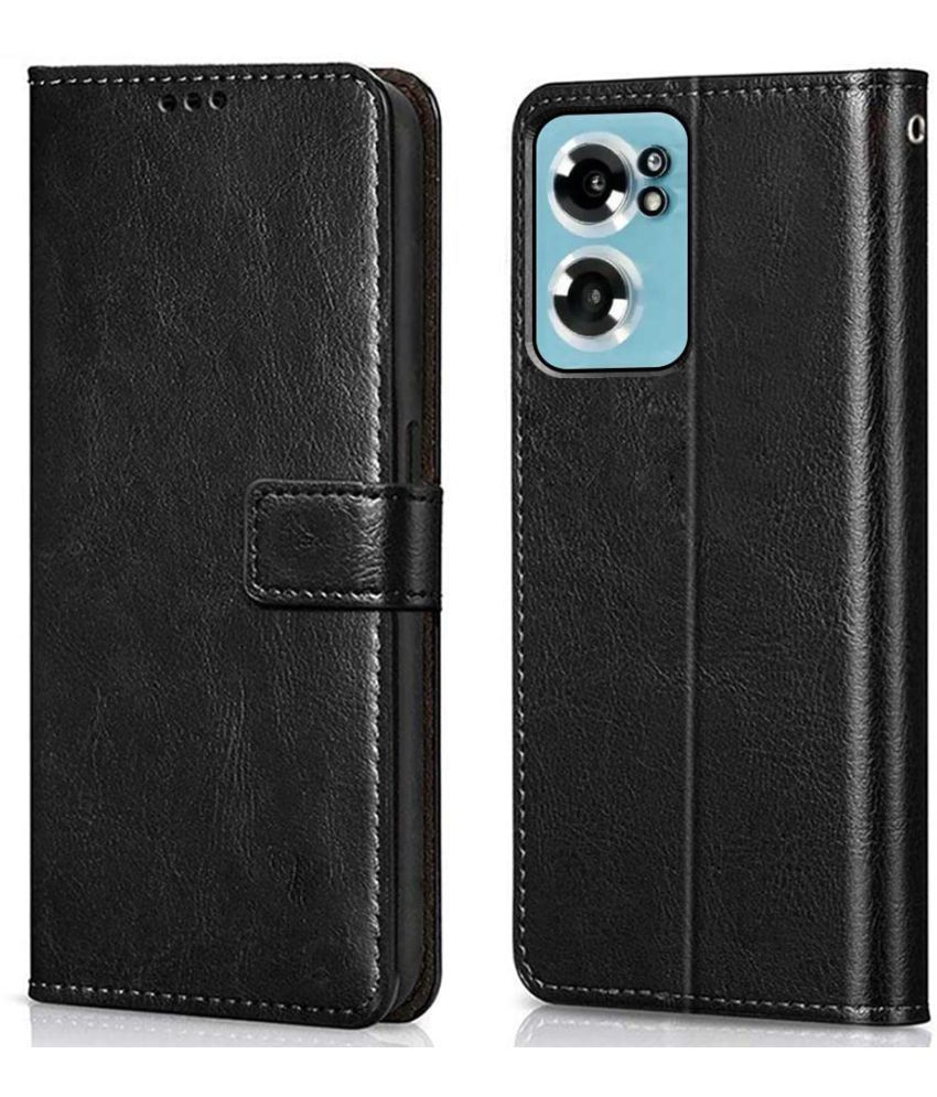     			KOVADO - Black Artificial Leather Flip Cover Compatible For Oneplus Nord ce2 5G ( Pack of 1 )