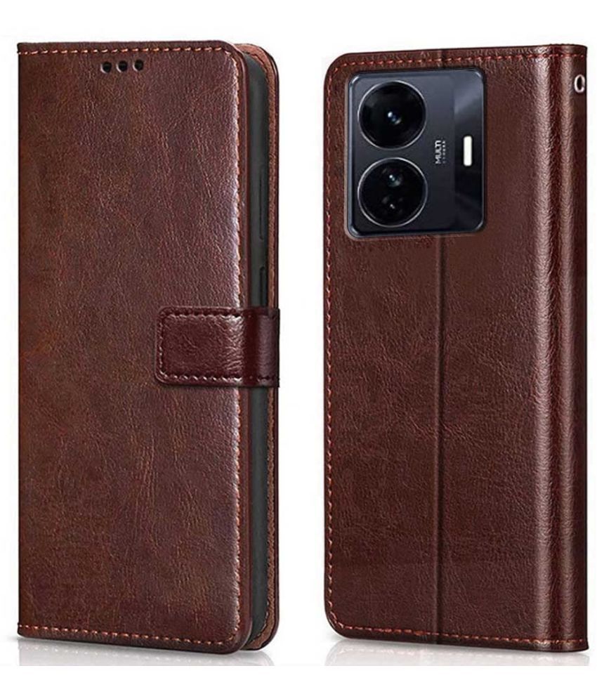     			Kosher Traders - Brown Artificial Leather Flip Cover Compatible For Vivo T1 Pro 5G ( Pack of 1 )