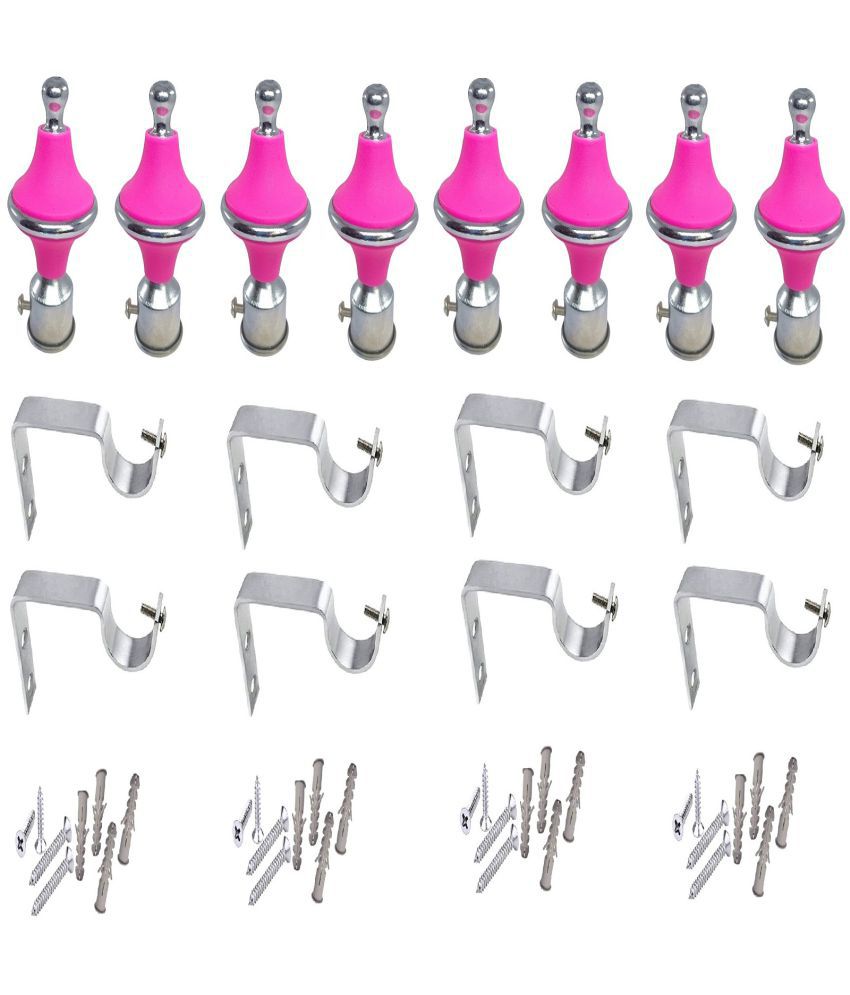     			Ojass Plastic Parda bracket with Stainless SteeI Parda Surpport Metal Curtain Bracket  Parda Brackets Curtain knobs Curtain Finials Rod Rail Brackets With Pink Color with Heavy Support Curtain Clamp for 1-Inch Rod Fittings Pack of 8  pcs (GB02PINK)