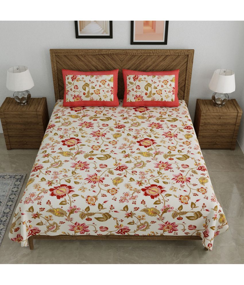     			ANYASHA - Red Cotton Double Bedsheet with 2 Pillow Covers