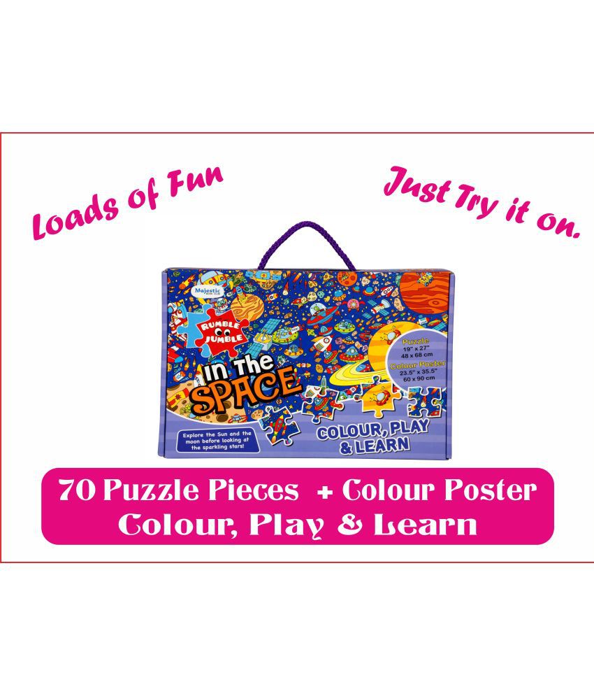     			: PUZZLE GAMES  FOR KIDS -  IN THE SPACE RUMBLE JUMBLE PUZZLE , 70 PIECES JIGSAW PUZZLE (19X27 INCH ) + 1 COLOUR AND DRAWING  POSTER        ( 23.5 X35.5 INCH)  , GIFT BOX , FOR 4 YEARS AND ABOVE , BEST GIFT FOR KIDS ( DRAWING ACTIVITY FOR KIDS )