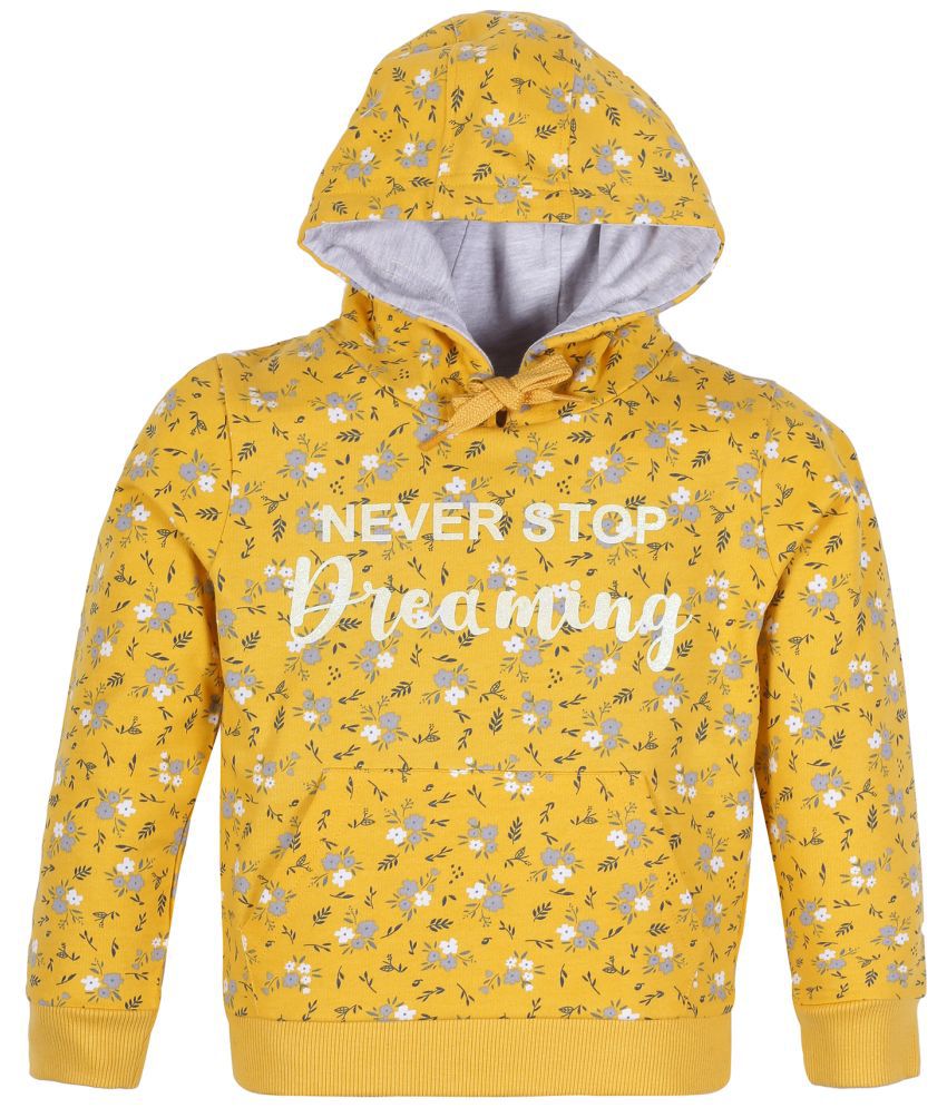     			Plum Tree Girls Dreaming Print Hoodie Sweatshirt- Yellow