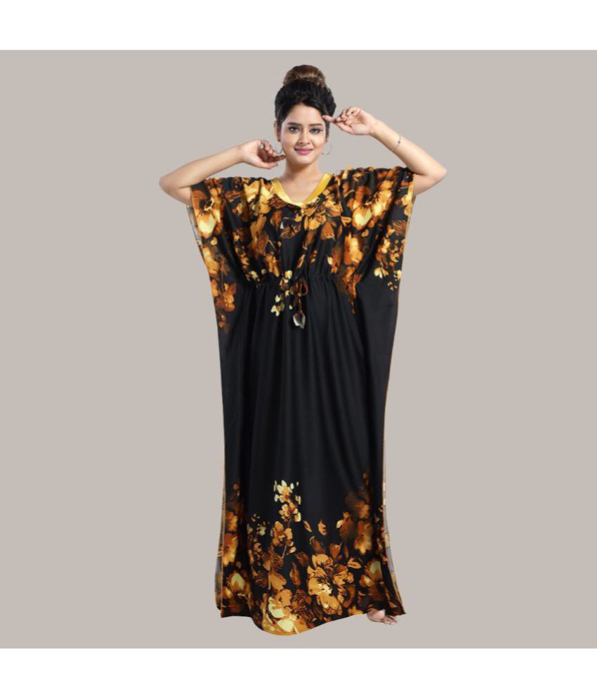     			Gutthi - Black Satin Women's Nightwear Kaftan Night Dress ( Pack of 1 )